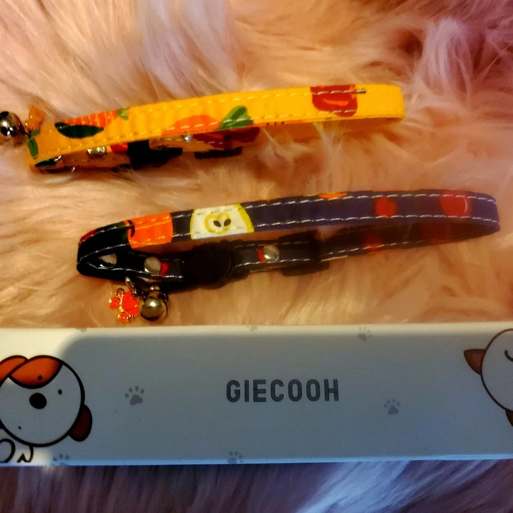 Cat Collars. Set of 2. Adjustable size. Navy and yellow